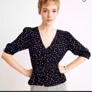 Madewell Smocked-Waist Top in Prairie Posies Size 10